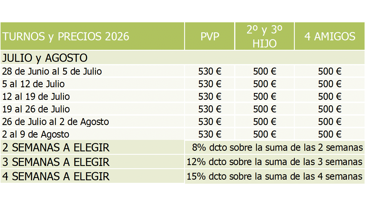 FECHAS Y PRECIOS 2026