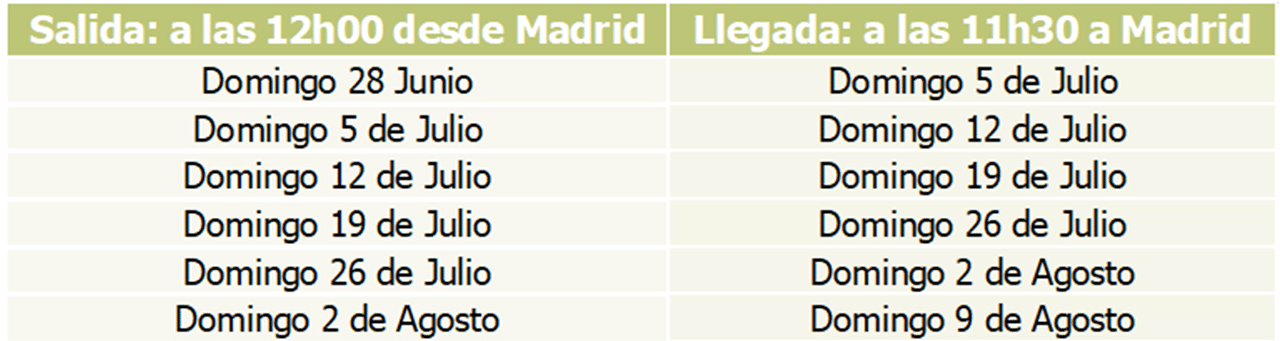 HORARIO AUTOBUSES CAMPAMENTOS 2026